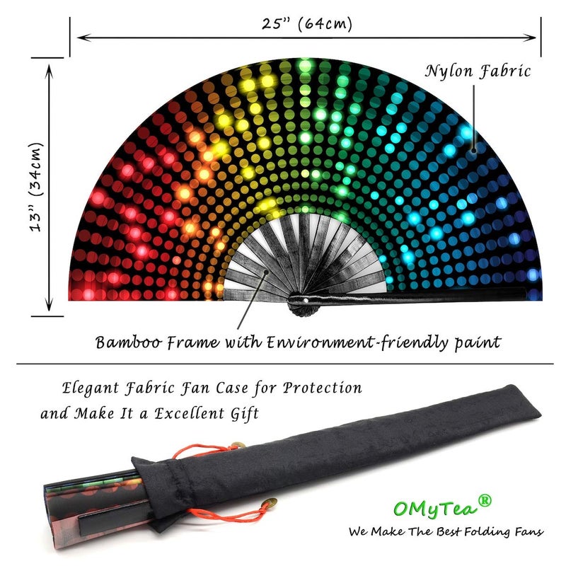 OMyTea Large Rave Clack Popping Fan for Line Dancing - Boots on The Ground Folding Hand Fan - for EDM, Music Festival, Hot Flashes, Party, Decoration (Disco Lights Dots) - Image 4